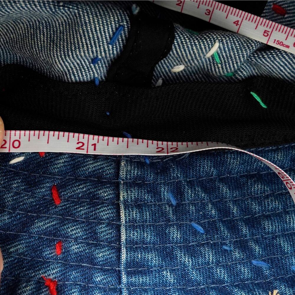 Hand-Stitched Sashiko Colorful Denim Bucket Hat Size S – Unique Artisan Hat - Picture 7 of 7